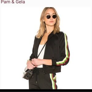 Pam And Gela Women’s Black Striped Track Jacket Size Small